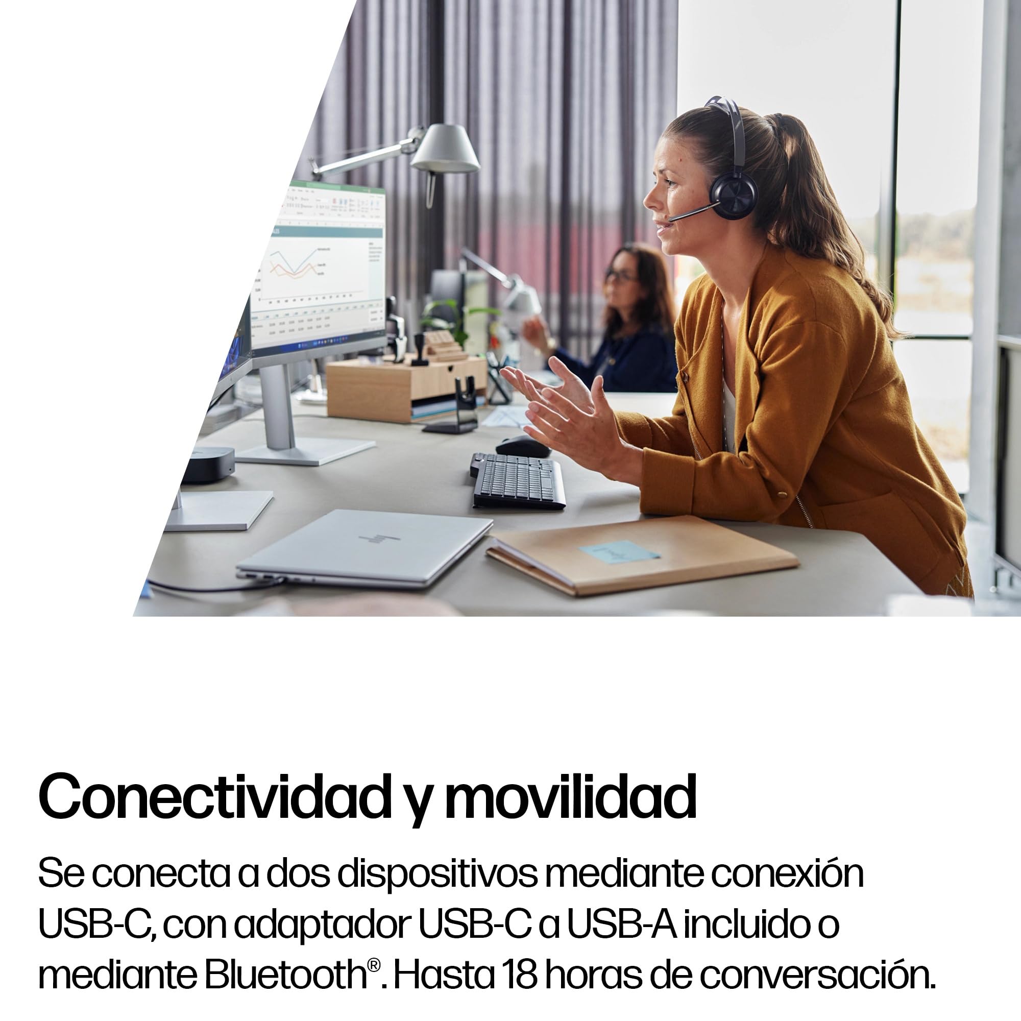 Poly Voyager Focus 2 Auriculares inalámbricos UC con micrófono y soporte de carga: compatible con PC a través del adaptador BLUETOOTH BT700 incluido o mediante cable USB