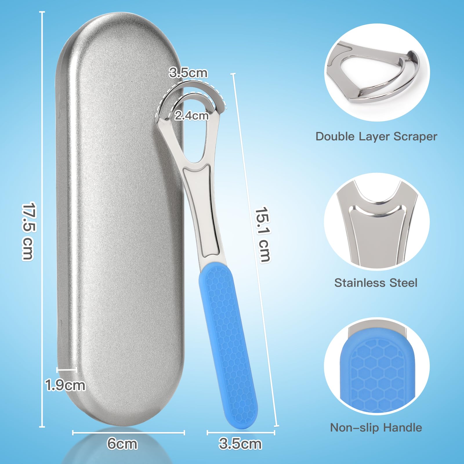 Zivacate 2 Pezzi Raschietto Lingua, Raschia Lingua in acciaio inox, Spazzola per Lingua, Pulizia Lingua Tongue Scraper per Lingua, Trattamento per l'alitosi per Adulti e Bambini