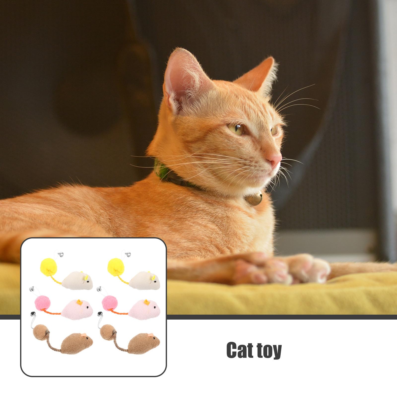 Mobestech Lot de 6 Souris en Peluche avec Clochettes pour Chaton et Chat, Jouets Résistants aux Morsures Vie Quotidienne, Couleurs Variées et Forme de Souris