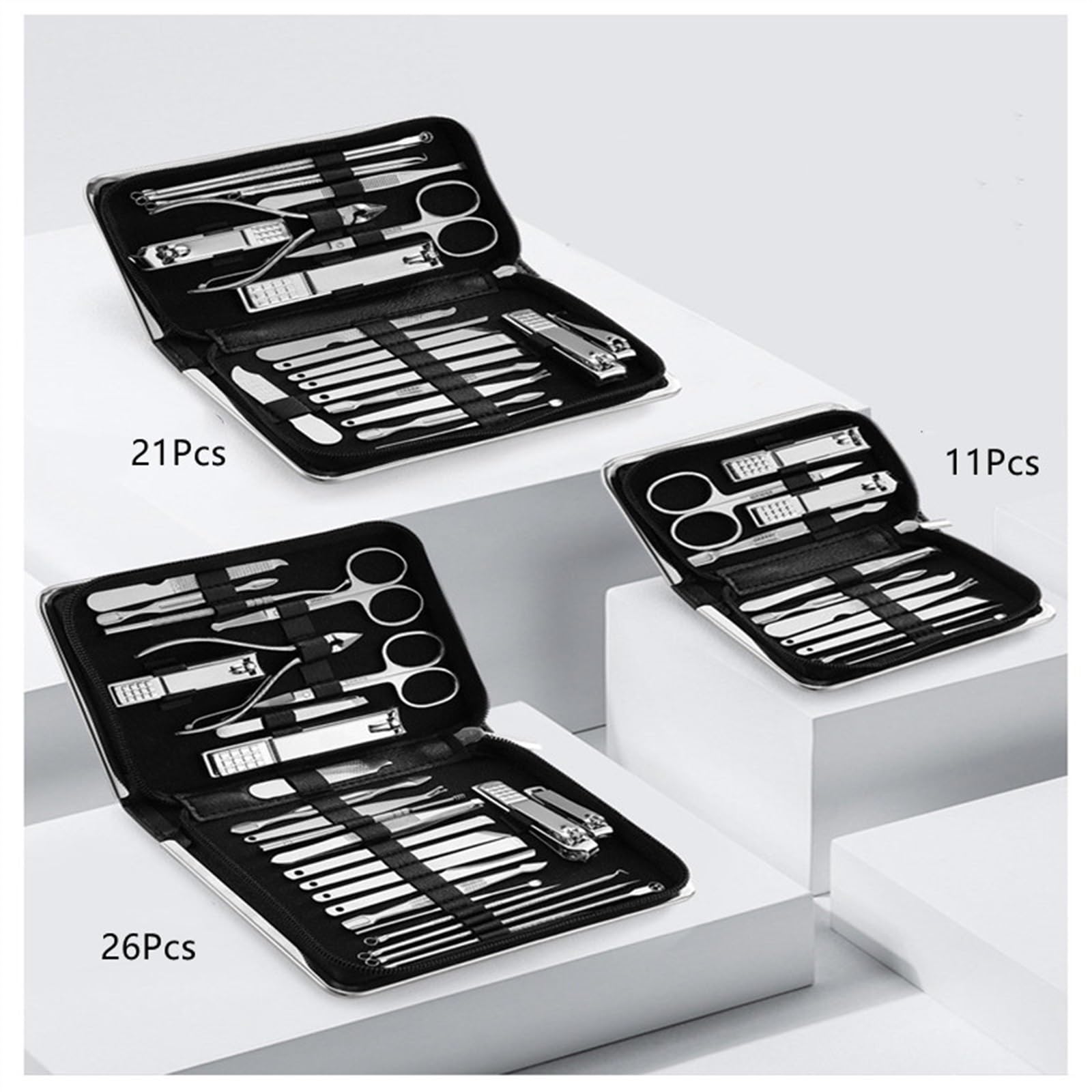 Kit de Manicura 11-26 Pcs Professional Stainless Steel Nail Clippers Manicure Set Cutter Scissor Cuticle Nipper Nail Tools Set Travel Case Kit Kit Cortauñas