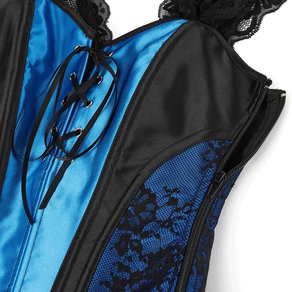 Corsets with Straps Gothic Lingerie for Women Floral Zipper Lace Up Overbust Corset Bustier Top