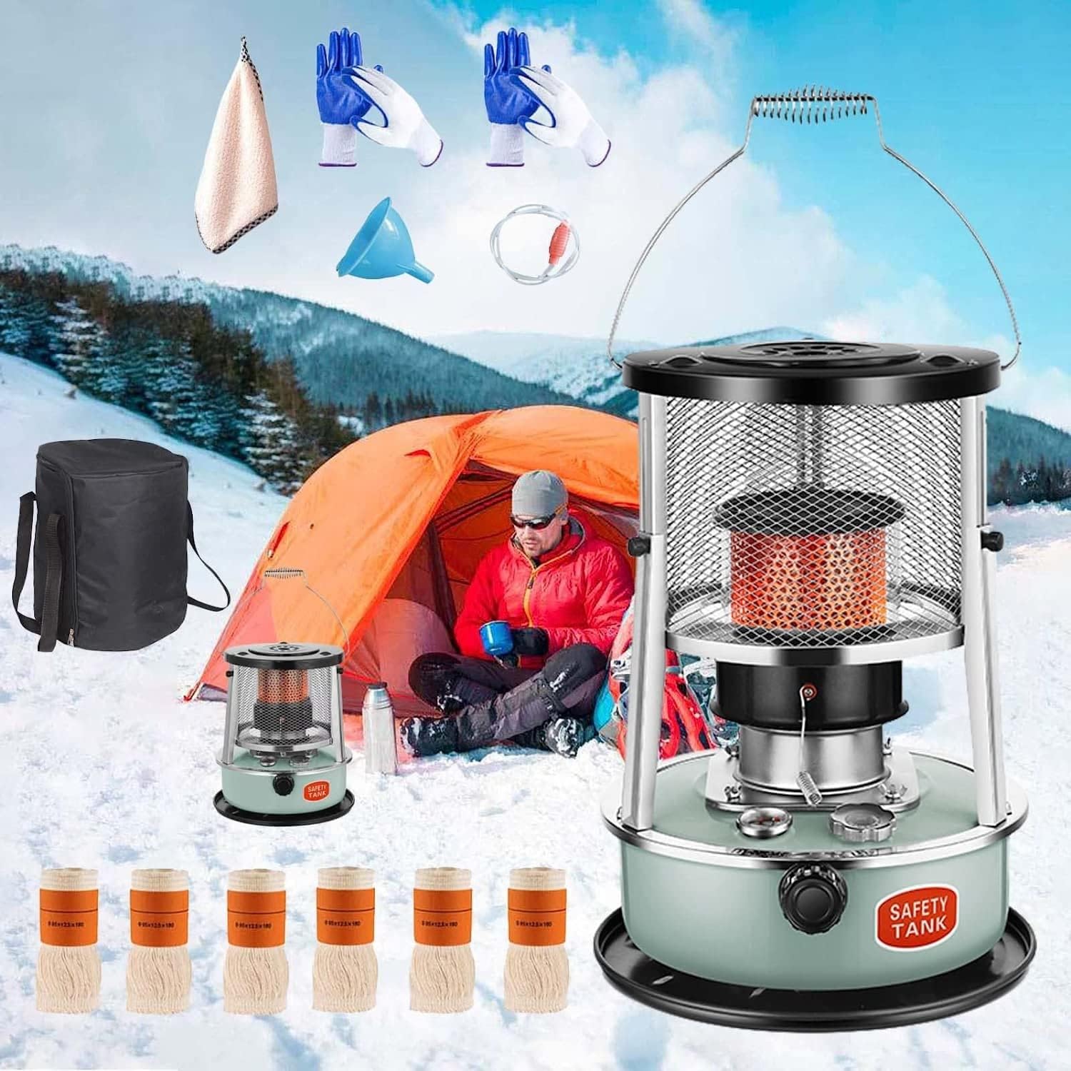 Kerosene Heater Portable Kerosene HeaterIndoor Use 4.5L Multifunctional Non Electric Heater Removable Top Cover Indoor Kerosene Heater (Color : Green) (Green)