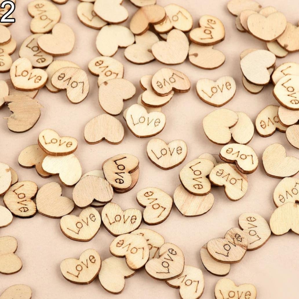 Greenlans Rustic Wooden 100pcs Wood Love Heart Stars Wedding Table Scatter Decoration Crafts