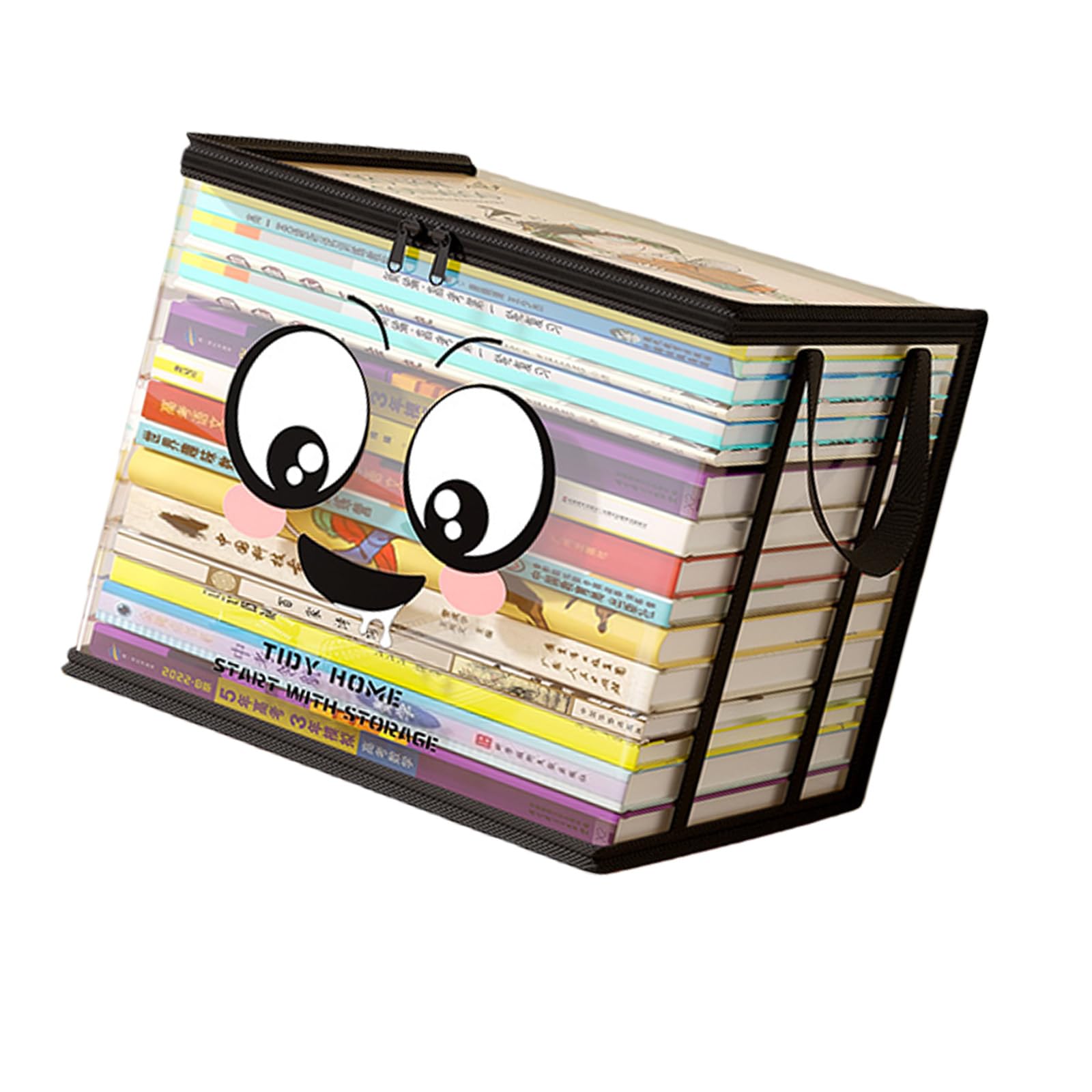 ZBIianxer Large Opening Clear PVC Book Storage Container Pliable Double Handles Transparency Organiser Bin with Lid Double Handles