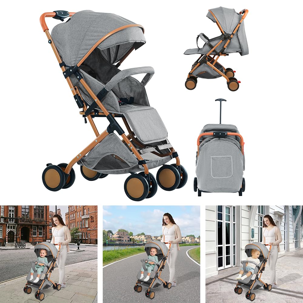 Passeggino Canne, 0-4 anni, 0-22 kg, passeggino leggero e compatto, schienale reclinabile, imbracatura a 5 punti, pieghevole Pousette da viaggio con baldacchino e zanzariera, ruote antiscivolo