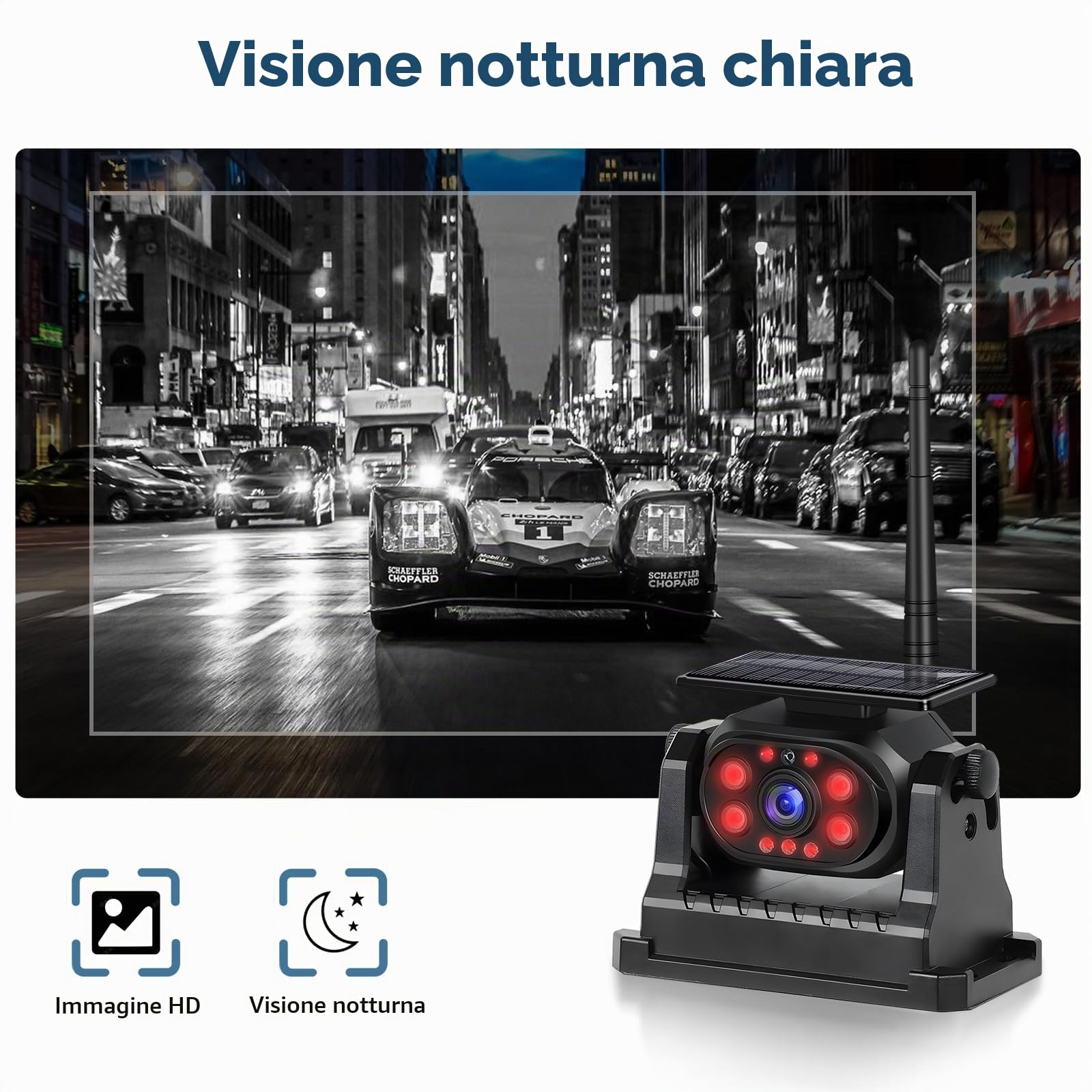 Podofo Telecamera posteriore senza fili WiFi stabile, telecamera di retromarcia 1080P con impermeabile, ricarica solare, base magnetica, aiuto alla retromarcia per camion/rimorchi/RV