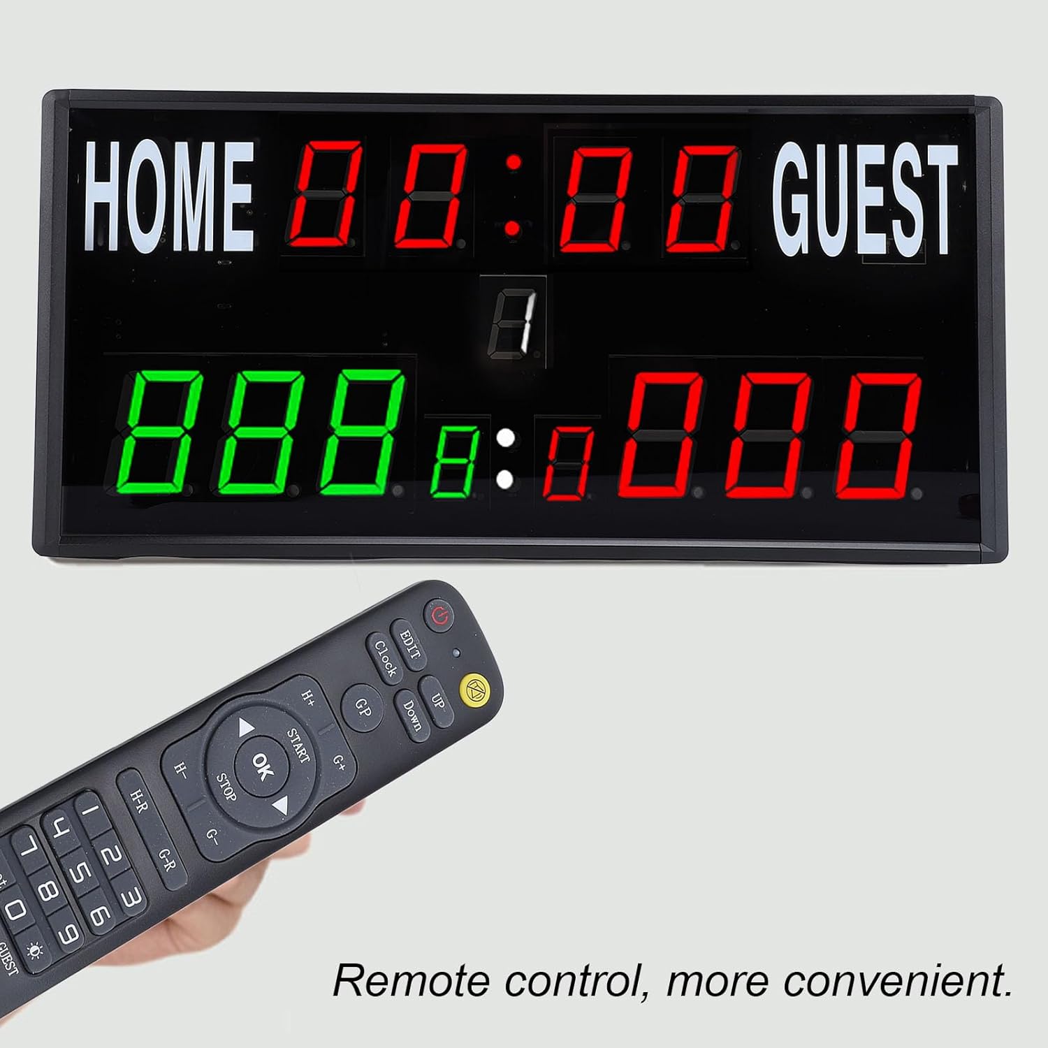 WW LED Scoreboard, Electronic Scoreboard with Remote Control, Countdown Timer up to 99:59, Digital Display for Basketball Table Tennis Badminton, Aluminum Alloy Wall