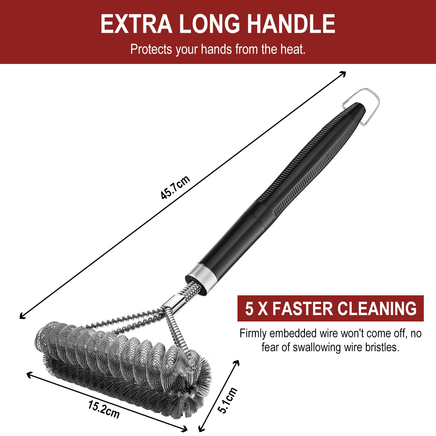Brosse de Nettoyage pour Barbecue en Acier Inoxydable 45.5cm avec Grattoir Intégré Nettoyage 360°
