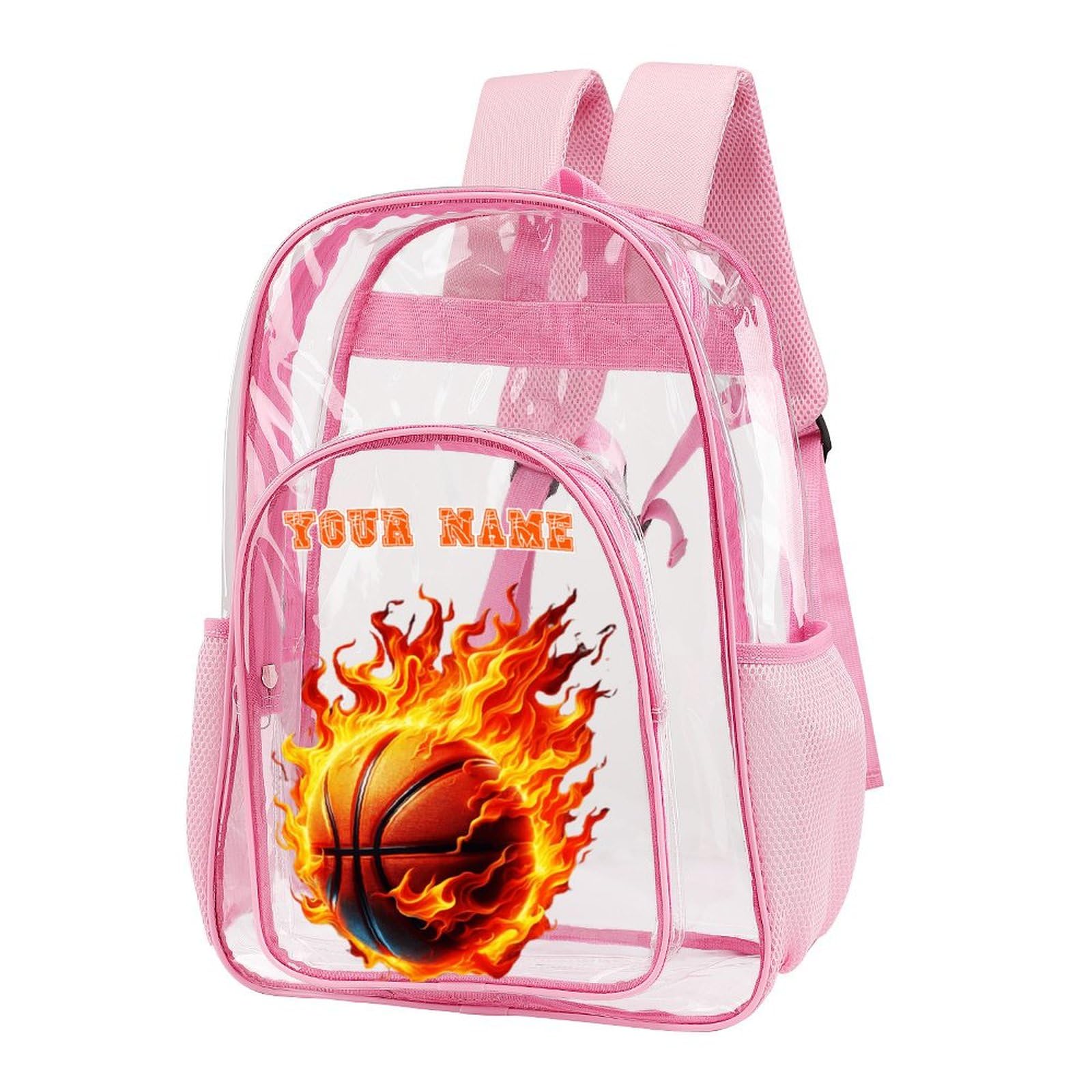 ZCJB-WSRY Custom Basketball Clear Backpack Heavy Duty for Girls Kids Boys Women Men - Large Cute PVC Basketball Theme Printing Transparent Backpack
