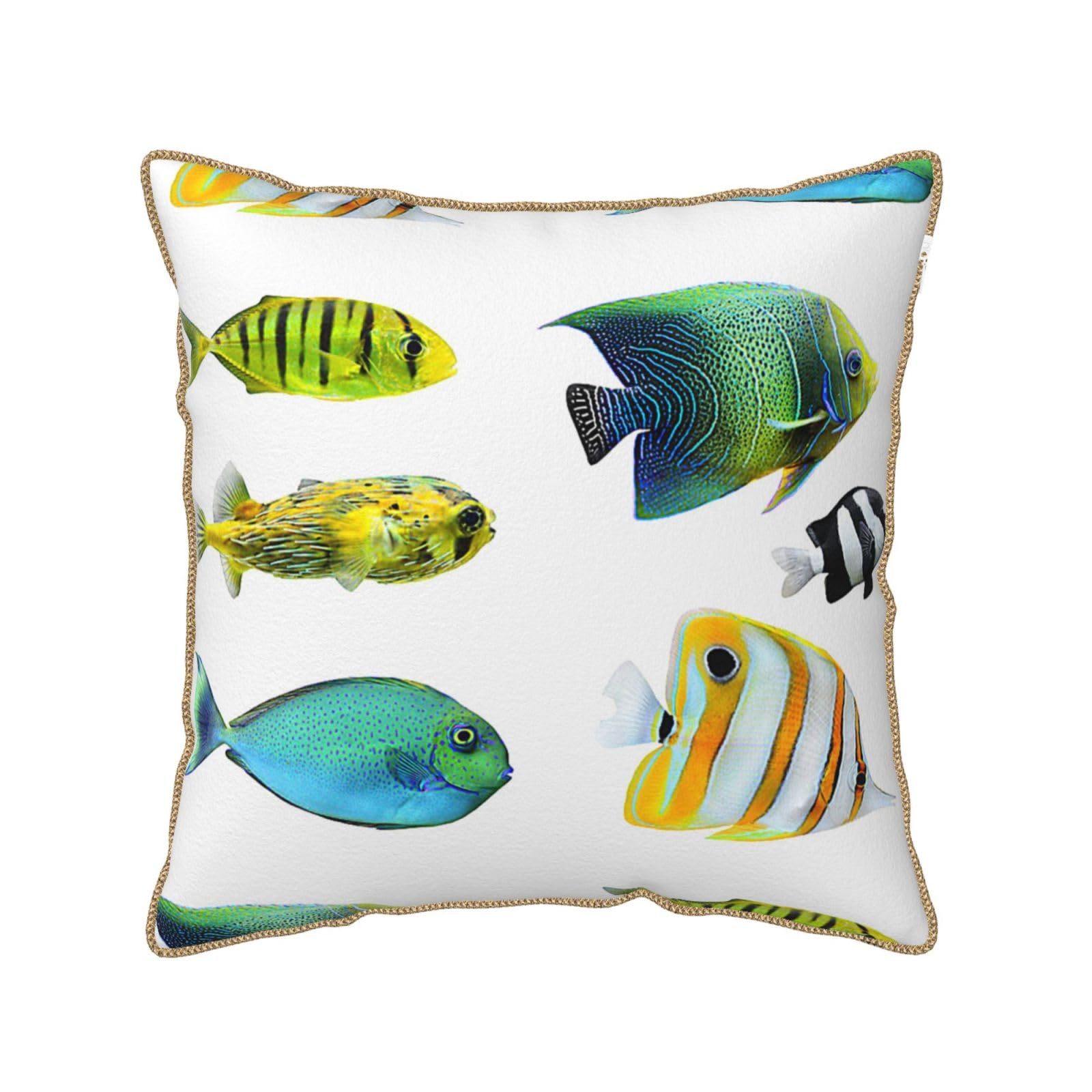 Housse de coussin velours poissons tropicaux doux décoration maison océan