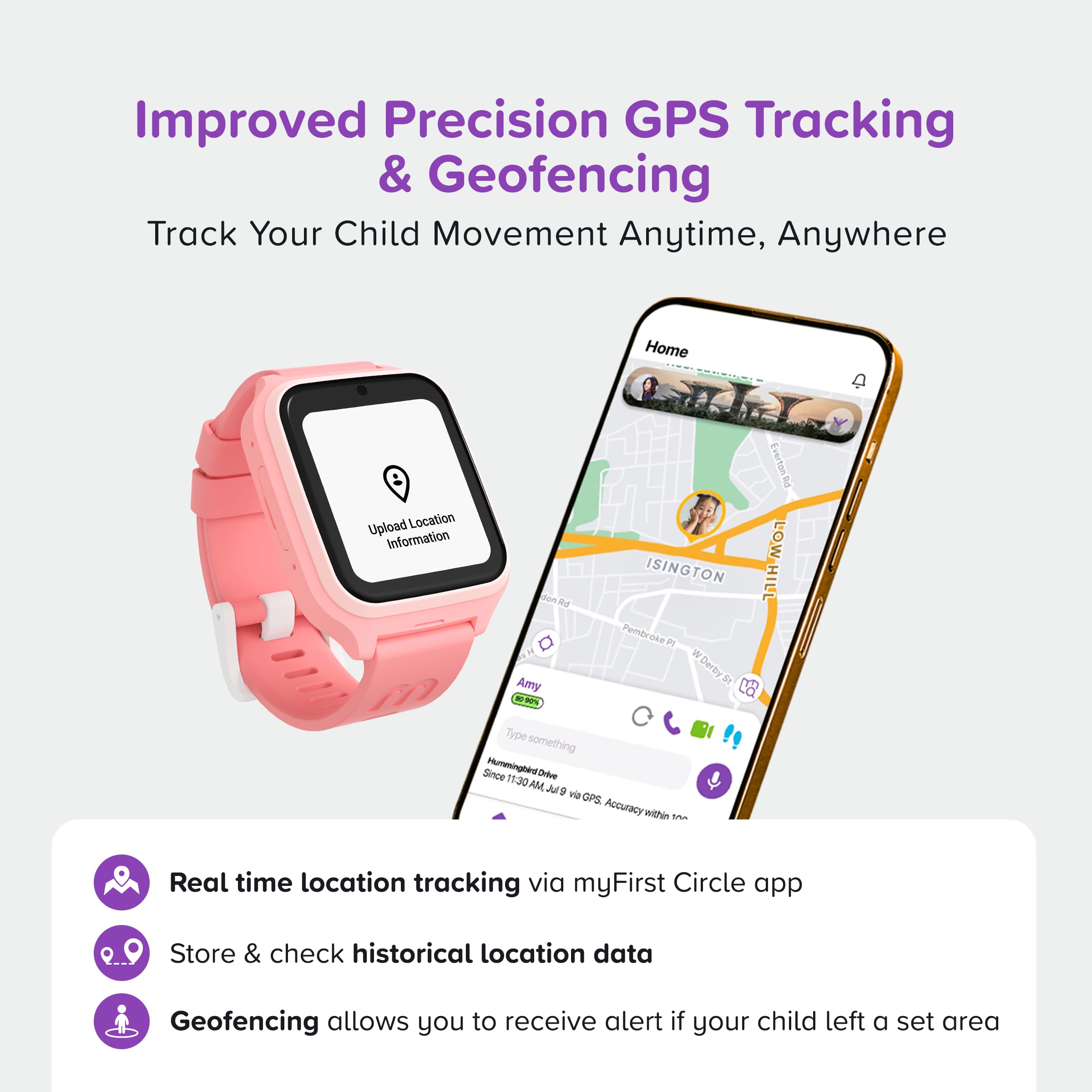 myFirst Montre intelligente 4G pour enfants Fone M1 pour l'UE Asie uniquement, technologie Nano SIM 2 MP, appareil photo, appel, messagerie vocale, traqueur GPS pour enfants de 5 à 12 ans, garçons et