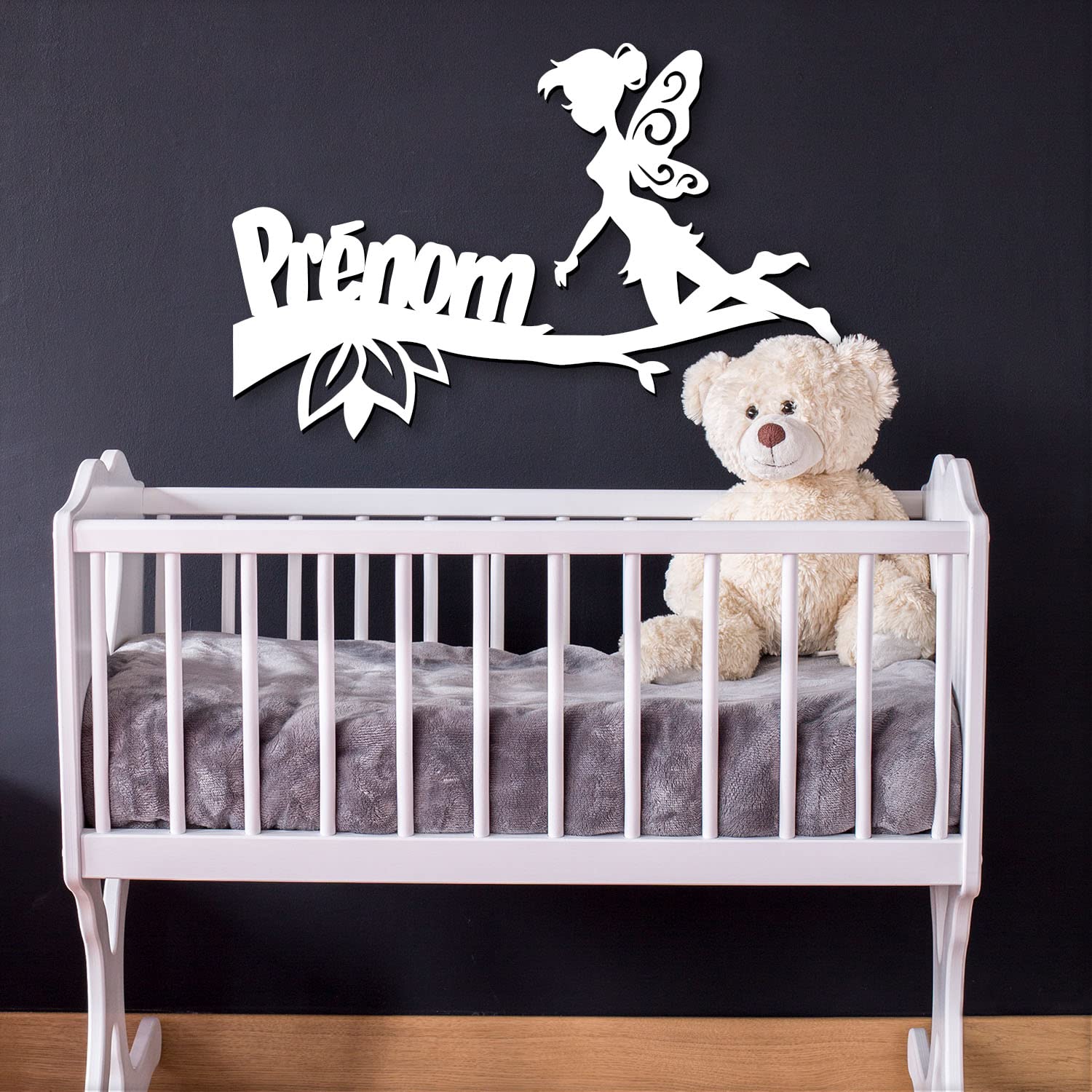 Namofactur Lampe Murale Led à Piles - Modèle Fée - Veilleuse Déco en Bois Avec Prénom Personnalisable - Idée De Cadeau D' Anniversaires, Baptêmes, Naissance Pour Filles.