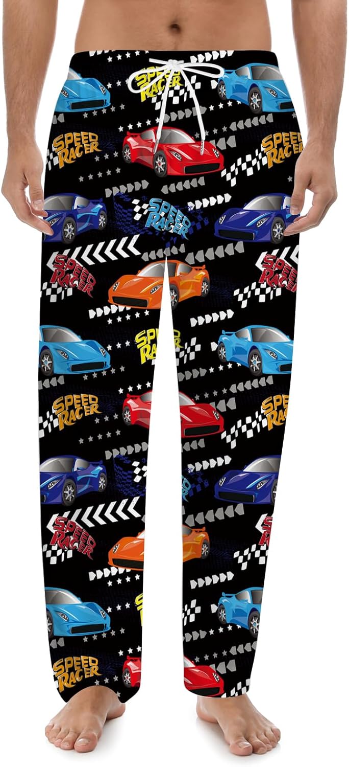 Mens Motorcycle Pajama Pants, Funny Pajamas Bottoms PJs Lounge Home Sleep Pants, Comfy Soft Sleepwear with Pockets