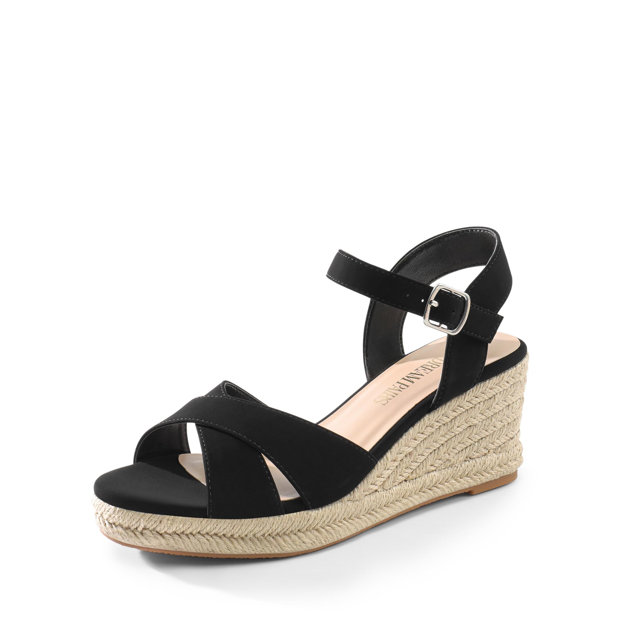 DREAM PAIRS Alpargata de Plataforma para Mujer,Negro-Nubuck,25.0 cm