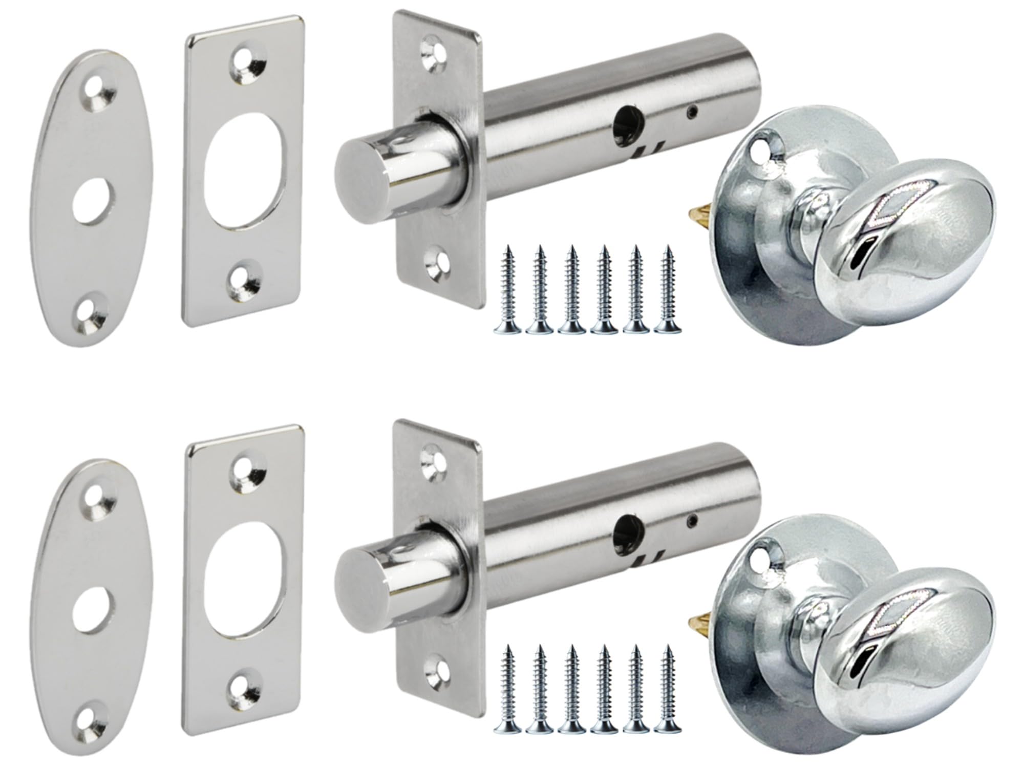 HANDLEZONE® 2 Pack Mortice Security Door Bolts, 60mm Silver Rack Bolt, with Polished Chrome Oval Thumbturns