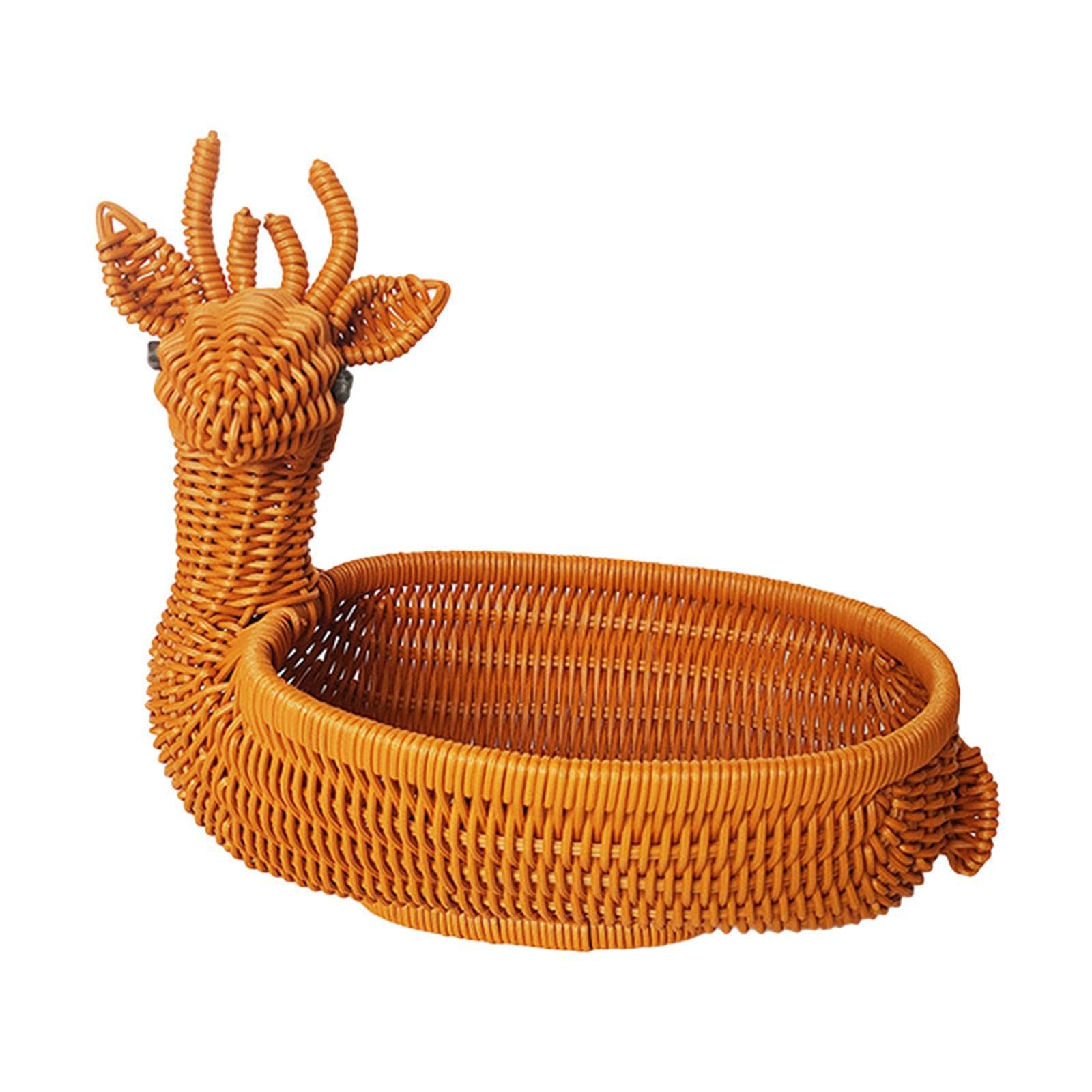 ALCXAZS Picnic Basket Serving Tray Pantry Organizer Lightweight Woven Basket For Serving Fresh Vegetables And Snacks Outdoors Imitation Rattan Tabletop Food, Deer, 32x23x30cm