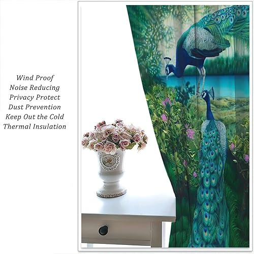 Miniatura 78 de Cortina opaca con estampado de pavo real, con estampado de animales retro, con bolsillo para cortinero y flores de peonía doradas, para dormitorio,