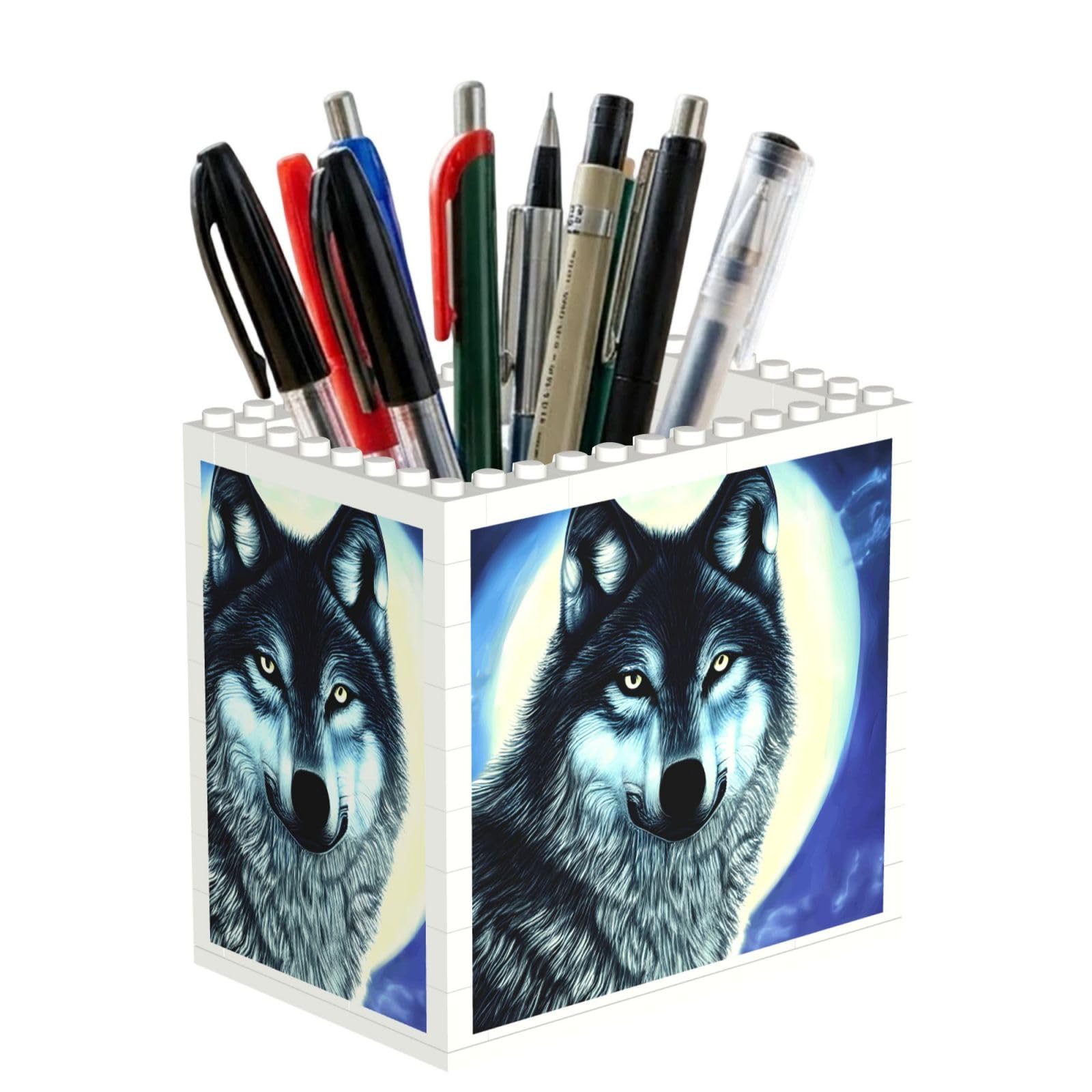 SXZVVBN wolf under moon Building Block Desk Tidy ABS Organiser