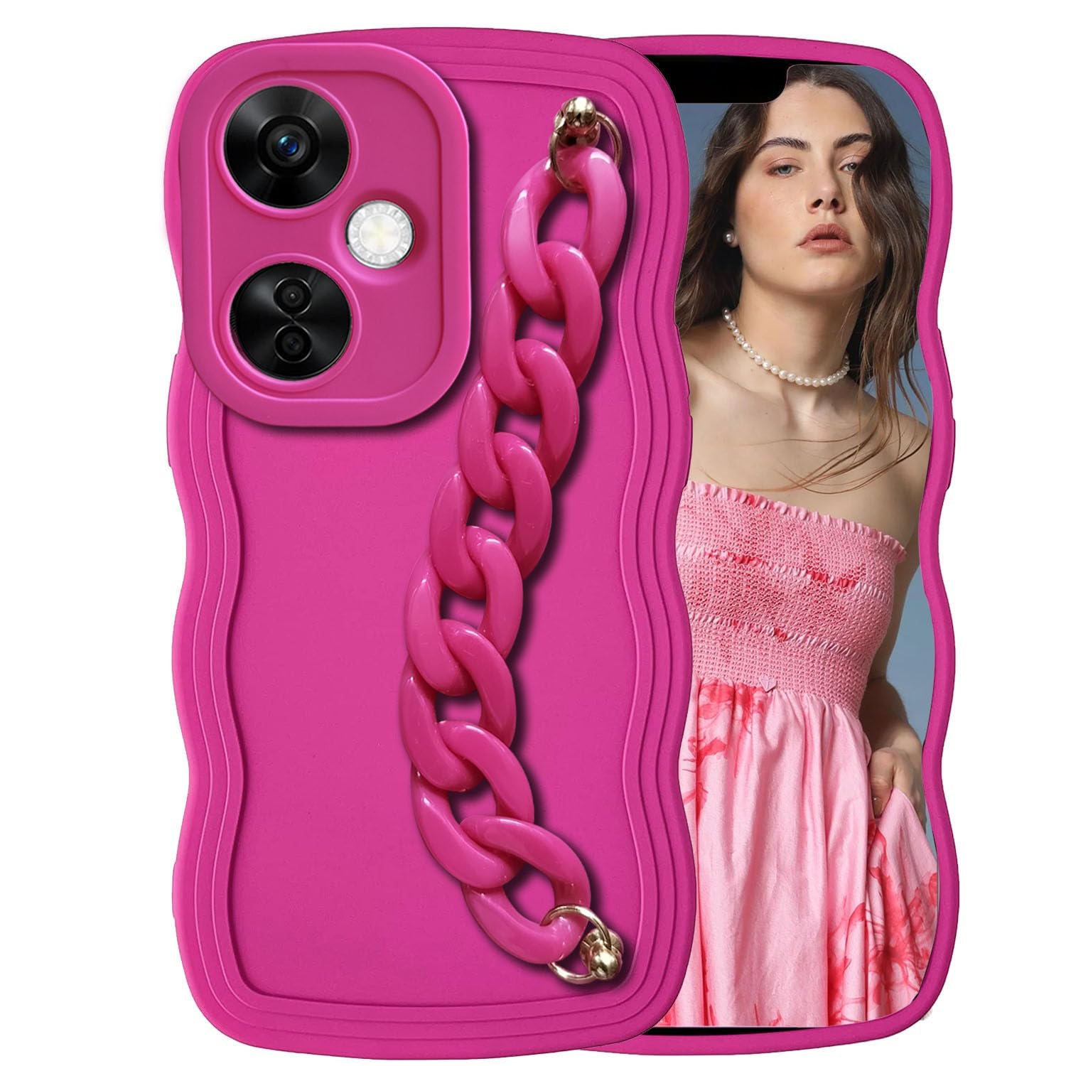KC Back Cover for Oneplus Nord CE 3 Lite 5G - Curly Wave Shape Shockproof Bumper Marble Chain Bracelet Soft Silicone Case with Camera Protection (Pink) (B0CLK67SC1) Amazon Price History, Amazon Price Tracker