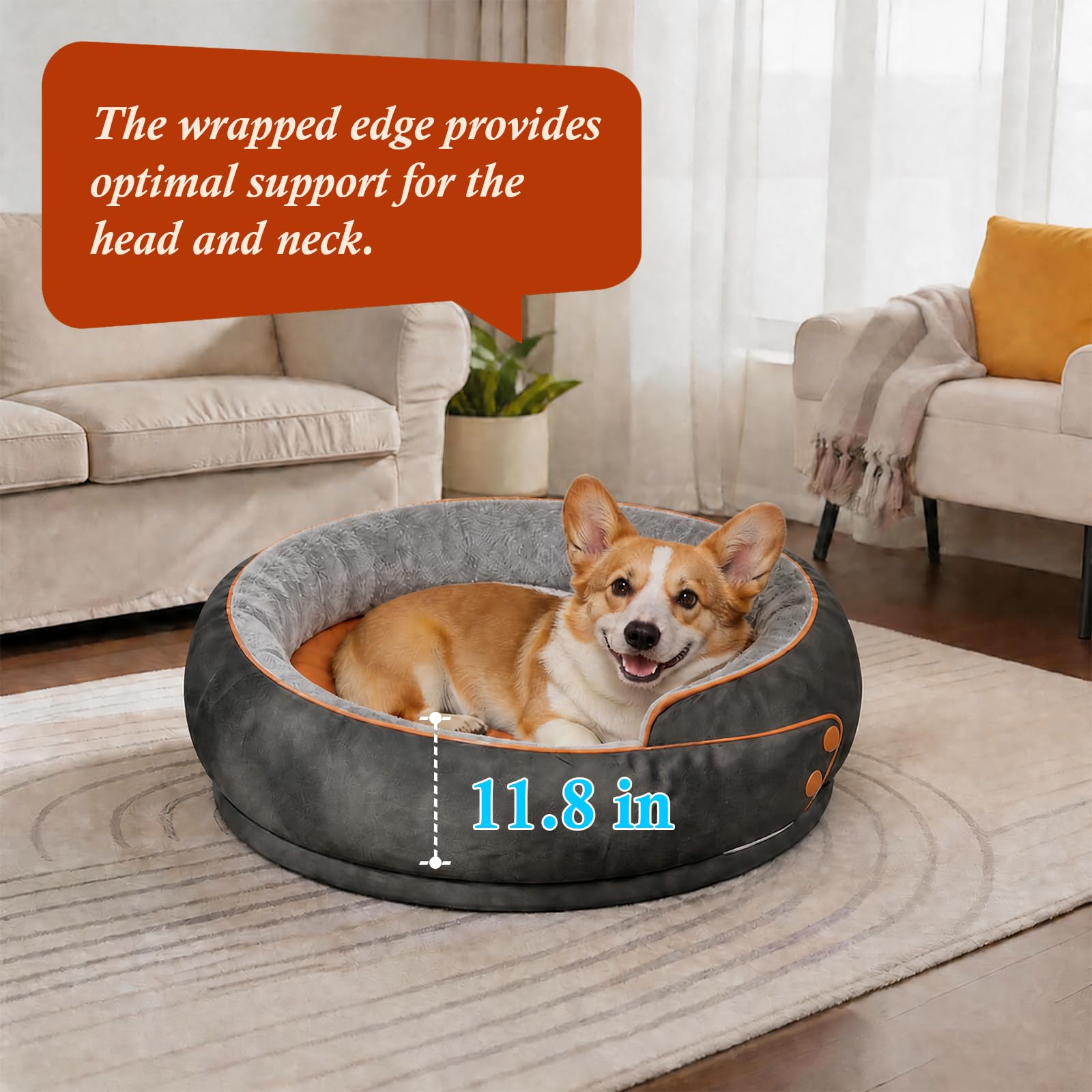 Cama Redonda ortopédica para Perros, Cama Mediana para Mascotas con Acolchado de Espuma de Apoyo, cojín Suave y Acogedor para aliviar la ansiedad, Funda extraíble y Lavable