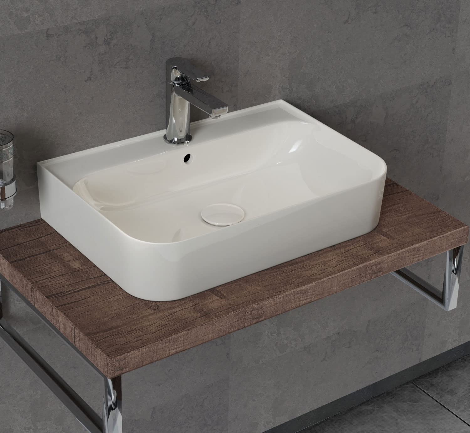 Aqua Bagno | Kwadratowa Umywalka Nablatowa, Biała, Błyszcząca, Ceramiczna, Do Rąk, Szerokość 55 cm