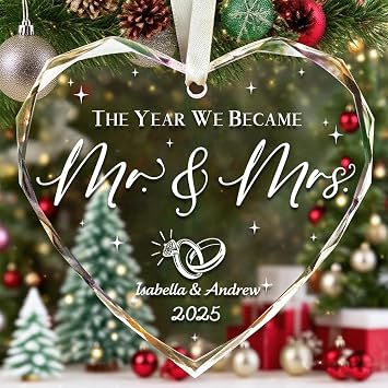 Wedding Gifts for Couples 2025, Personalized Mr & Mrs Ornament - Custom with Names & Engagement Date, Bridal Shower Gifts, Christmas Ornaments - Crystal Married Ornament 2025 for Newlyweds