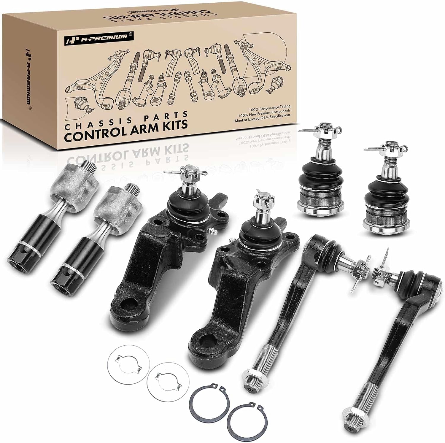 A-Premium Set of 8, Front Upper Lower Ball Joint, Inner Outer Tie Rod End, Compatible with Toyota Tacoma 1995-2004