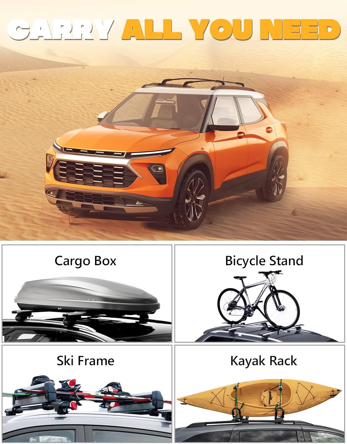 Tuyoung 300lbs All Aluminum Roof Rack Cross Bars Compatible with Chevy Chevrolet Trailblazer 2021 2022 2023 2024 2025 2026 L LT ACTIV RS, Lockable Heavy Duty Roof Rails Crossbars Cargo Luggage Kayak
