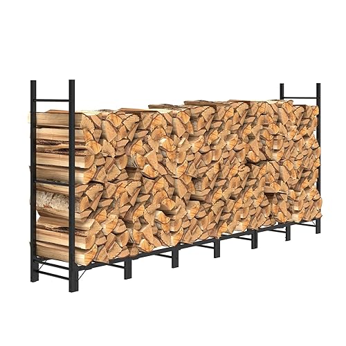 C-Hopetree 8Ft Outdoor Indoor Firewood Rack, Adjustable Metal Log Holder