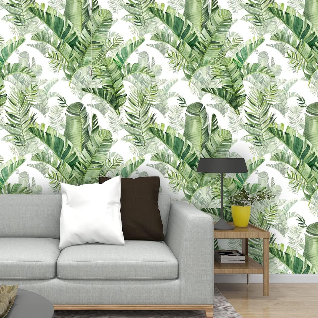 Tropical Palm Self Adhesive Wallpaper Rainforest Leaves Peel and Stick Wall Paper Vinyl Green Removable Contact Paper for Home Decoration 17.7in x 9.8ft (Pack of 2)