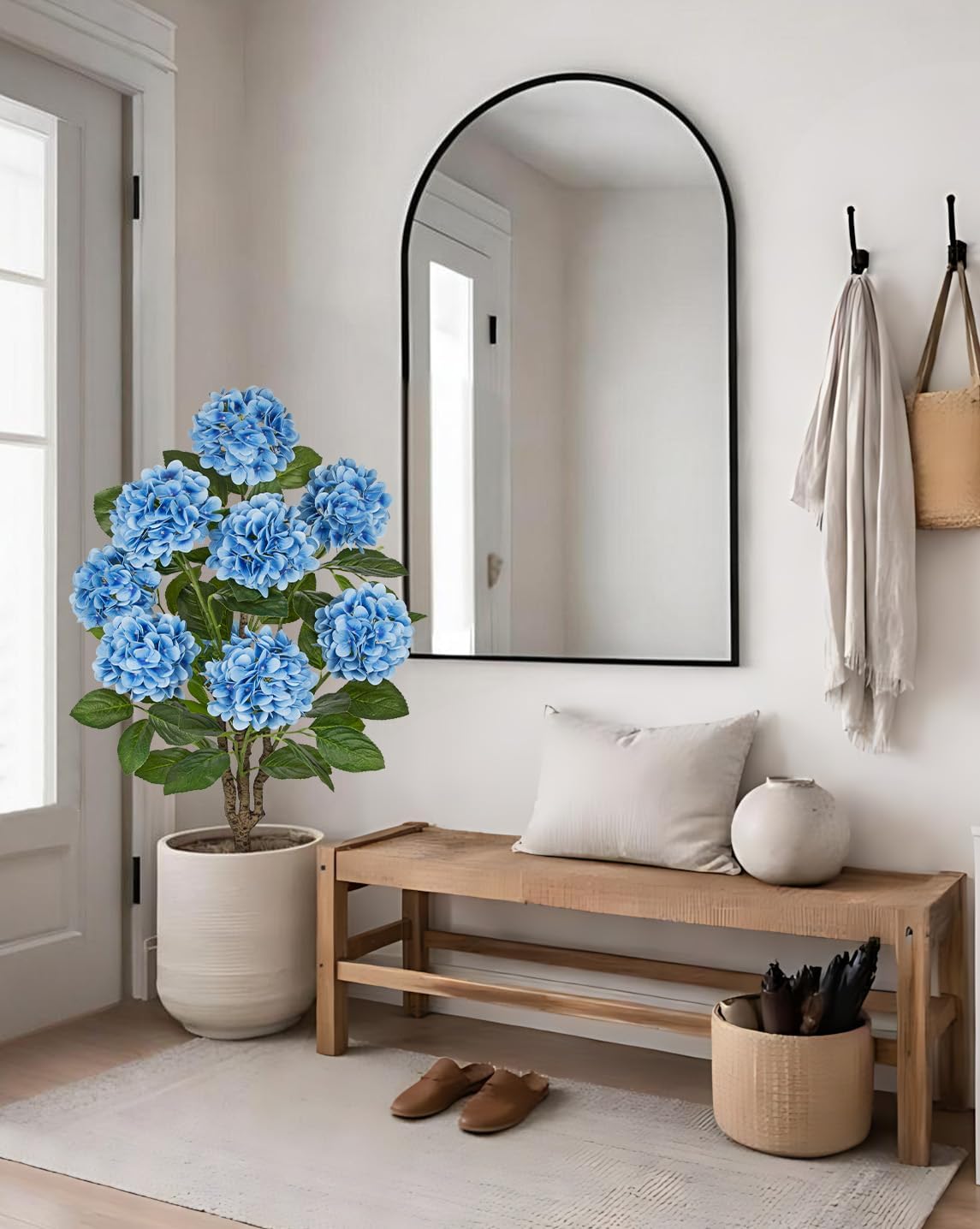 3FT Blue Hydrangea Artificial Flowers Tree 2 Pack Large Real Touch Faux Silk Hydrangea Plants Potted Fake Flower in Black Pot for Home Indoor Outdoor Front Porch Garden Entrance Living Room Decor