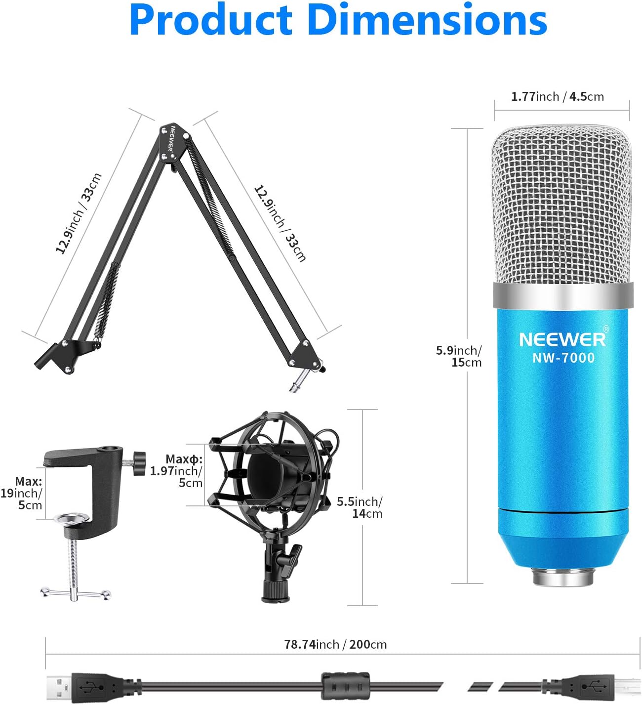 Blасk Frіdау - 70% оƒƒ Neewer USB Microphone for Windows and Mac with Suspension Scissor Arm Stand, Shock Mount and Table Mounting Clamp Kit for Broadcasting and Sound Recording (Blue)