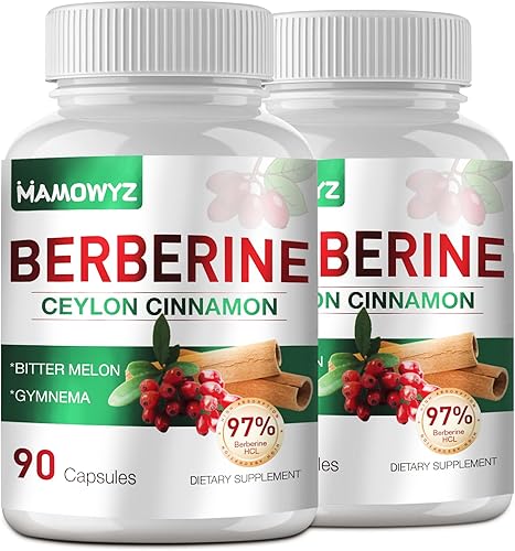 Suplemento de berberina, berberina con canela de Ceilán, berberina 1500 mg berberina HCl activa AMPK, vegano sin OMG, 2 paquetes (180 unidades en