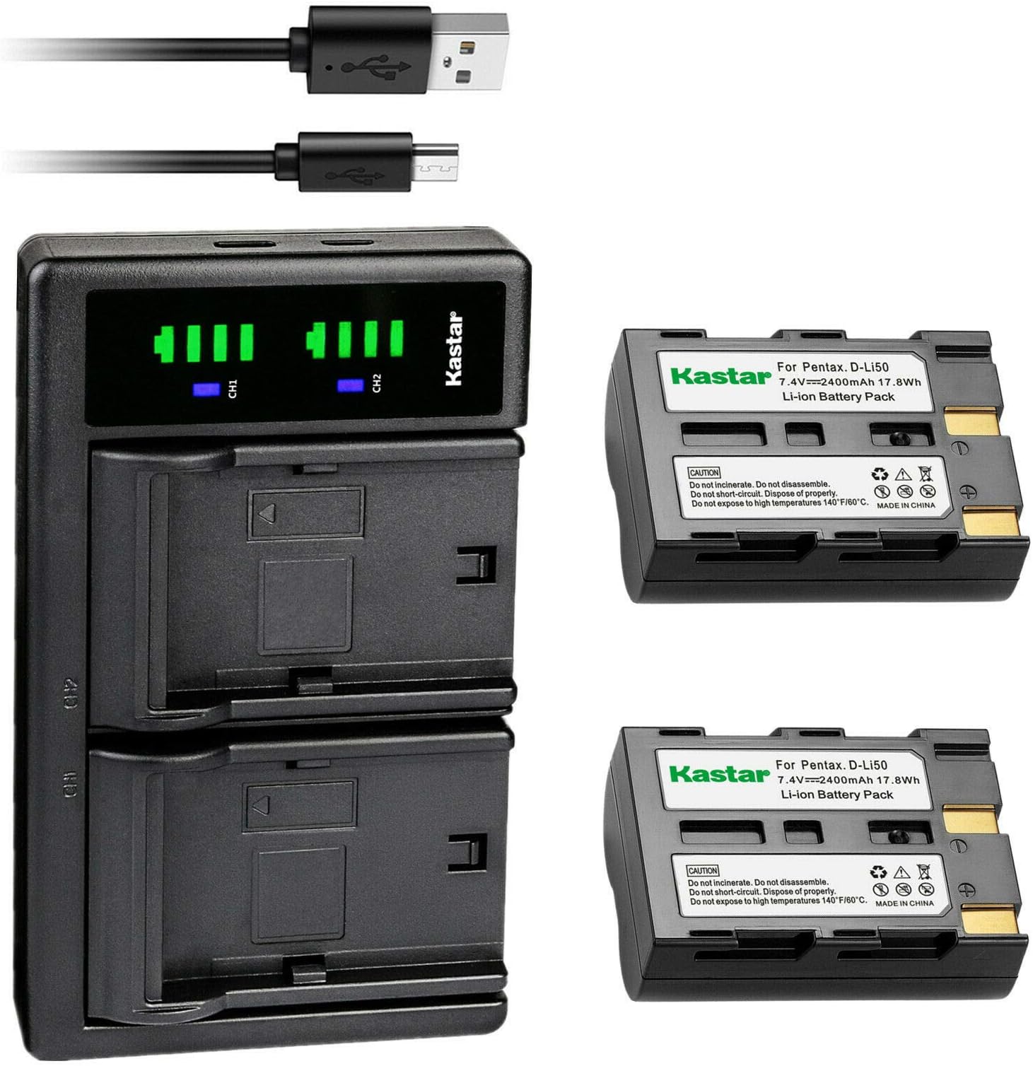 Kastar 2-Pack NP-400 Battery and LTD2 USB Charger Replacement for Konica Minolta NP-400 NP400 Battery, Konica Minolta BC-400 Charger, Konica Minolta Dynax 5D, Dynax 7D, Maxxum 5D, Maxxum 7D Camera