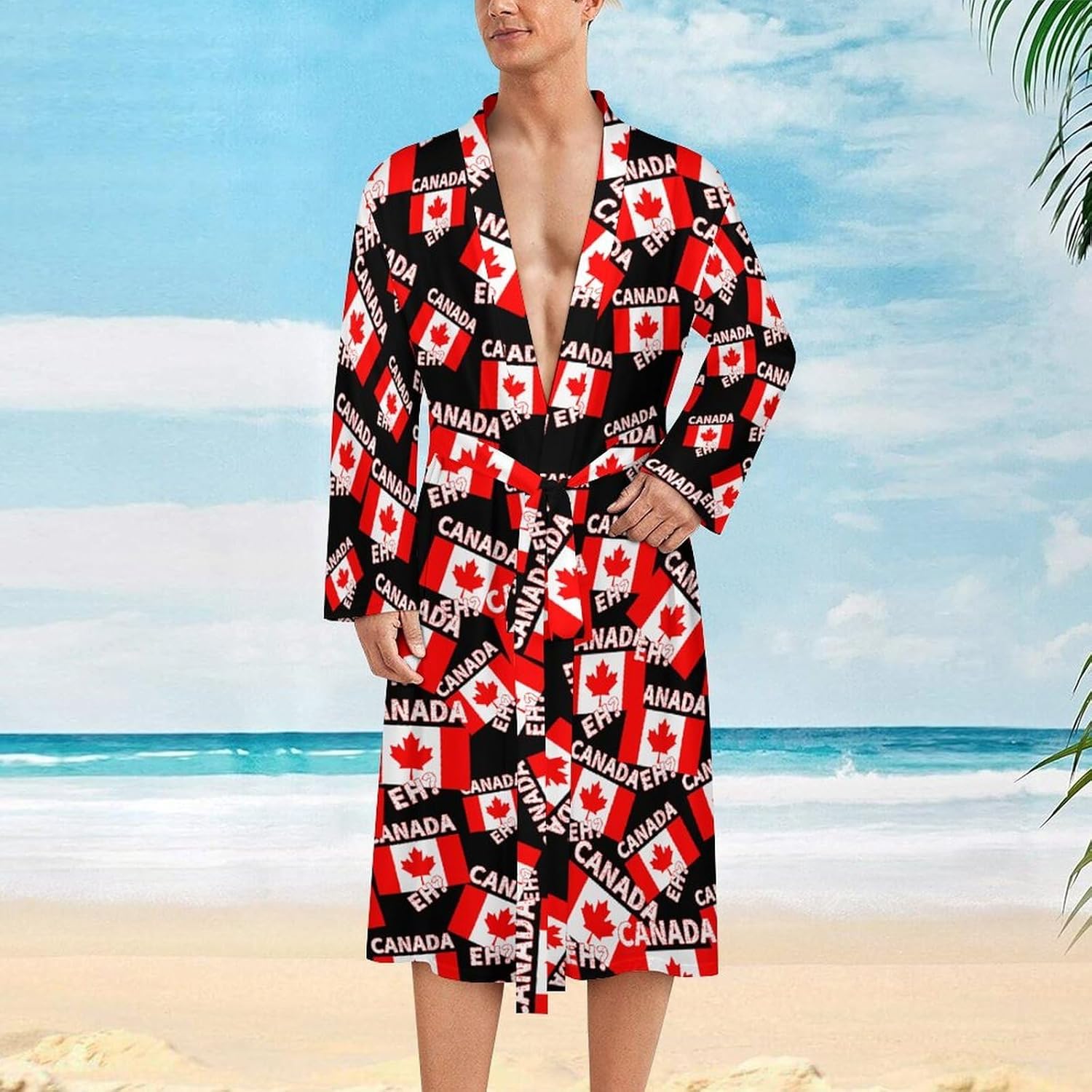 Canada Eh Mens Robe Long Bathrobe for Women Bath Robes Lightweight Soft Printed Sleepwear
