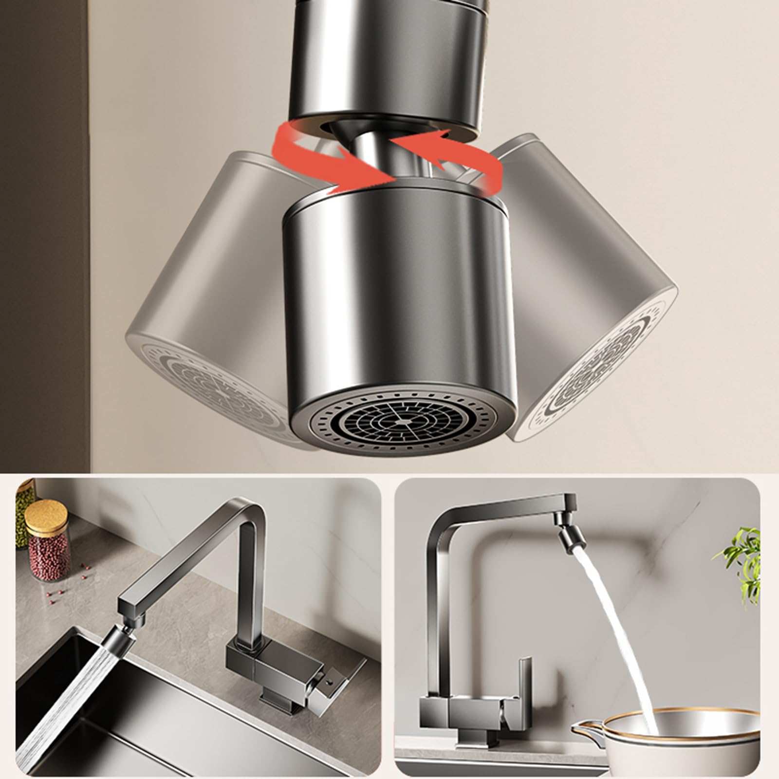 XJTNLB Grifo Cocina Plegable Bajo Ventana Cepillado Grifo Monomando de Cocina Plegable Grifo Cocina Abatible Mezclador Agua Fria Caliente-Modo Dual