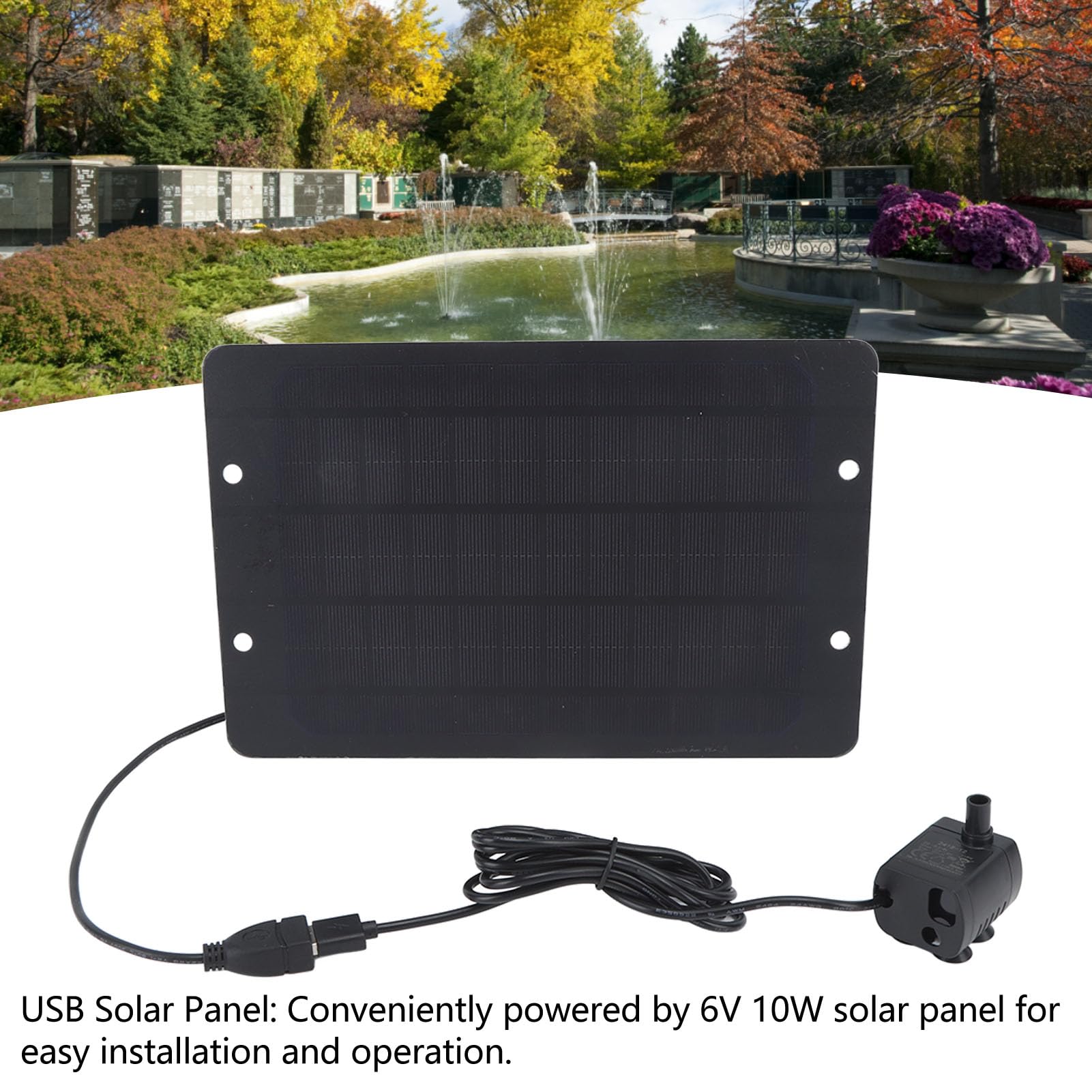 Solarbrunnen, Hocheffizienter Solarpanel-Vogelbadbrunnen mit Wasserpumpe, USB-Schnittstelle, Vielseitiger Solarwasserbrunnen für den Terrassengarten