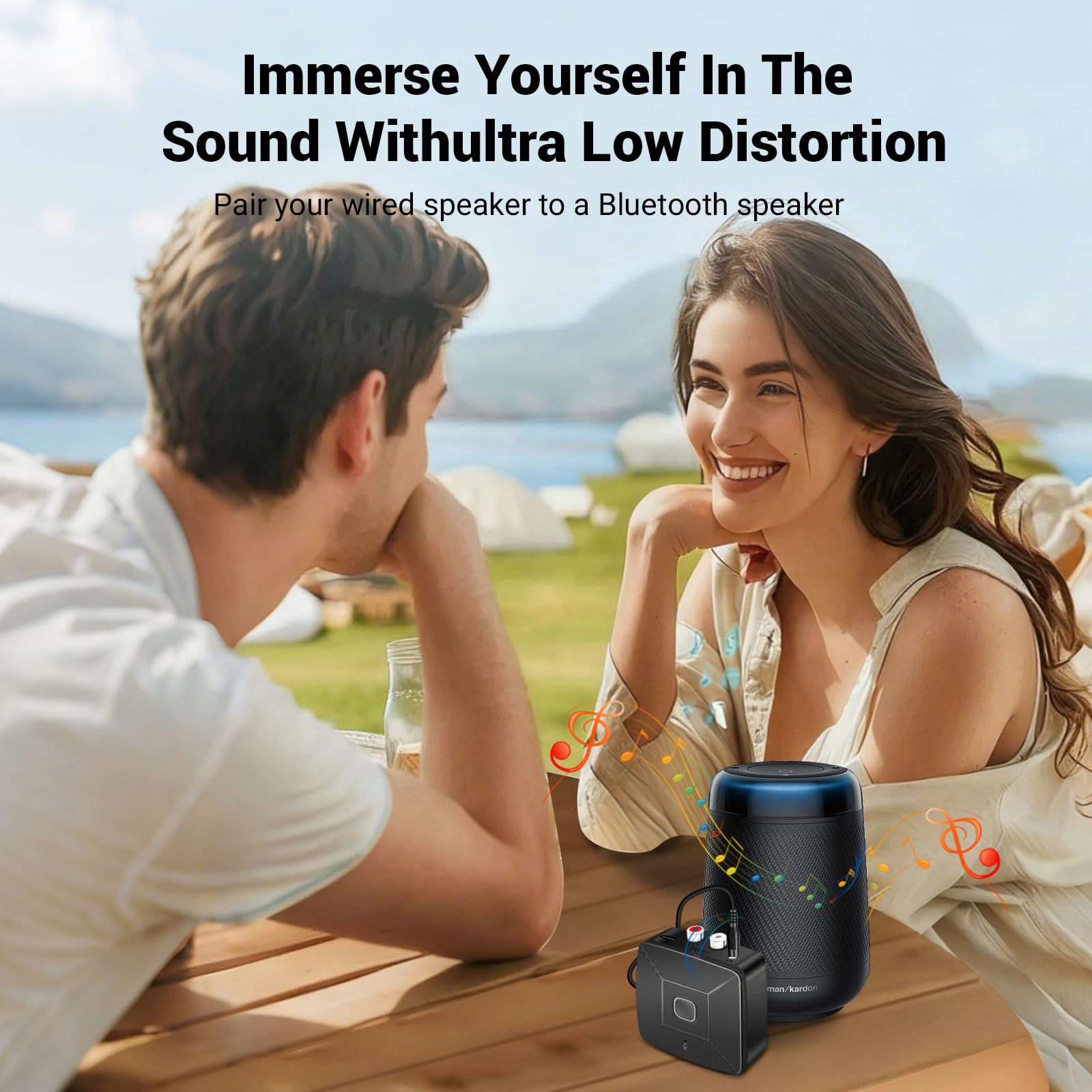 Ricevitore Bluetooth 6.0 per impianto stereo con SBC, decodifica AAC, decodifica Hi-Res, adattatore Bluetooth aux (jack da 3,5 mm su 2 prese RC), AVRCP, A2DP, HFP, protocolli Bluetooth HSP, USB-C