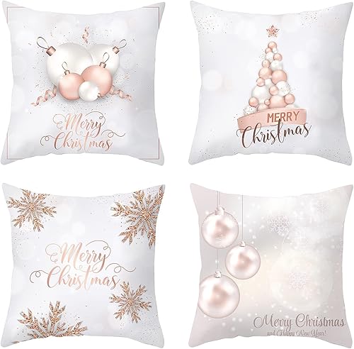 Wtosuhe Juego de 4 fundas de almohada navideñas de 18 x 18 pulgadas, fundas de almohada decorativas de Navidad de granja, decoración del hogar para