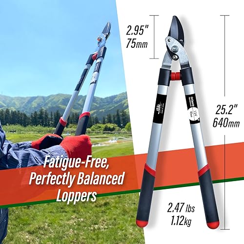 Miniatura 6 de SUIZAN Bypass Hand Loppers 25" - Cortador de ramas japonés profesional, ligero, compacto, herramientas de jardinería