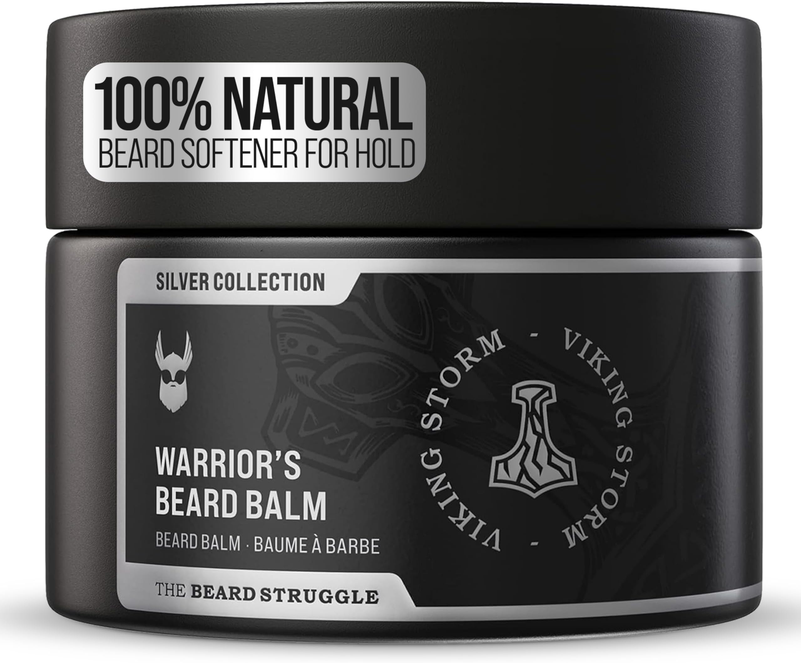 Warrior’s Beard Balm - Silver Collection, Viking Storm - Non-Greasy Low-Hold Formula, Luxurious Cologne-Grade Fragrances 100% Natural Ingredients - 50g / 1.76 US. oz.