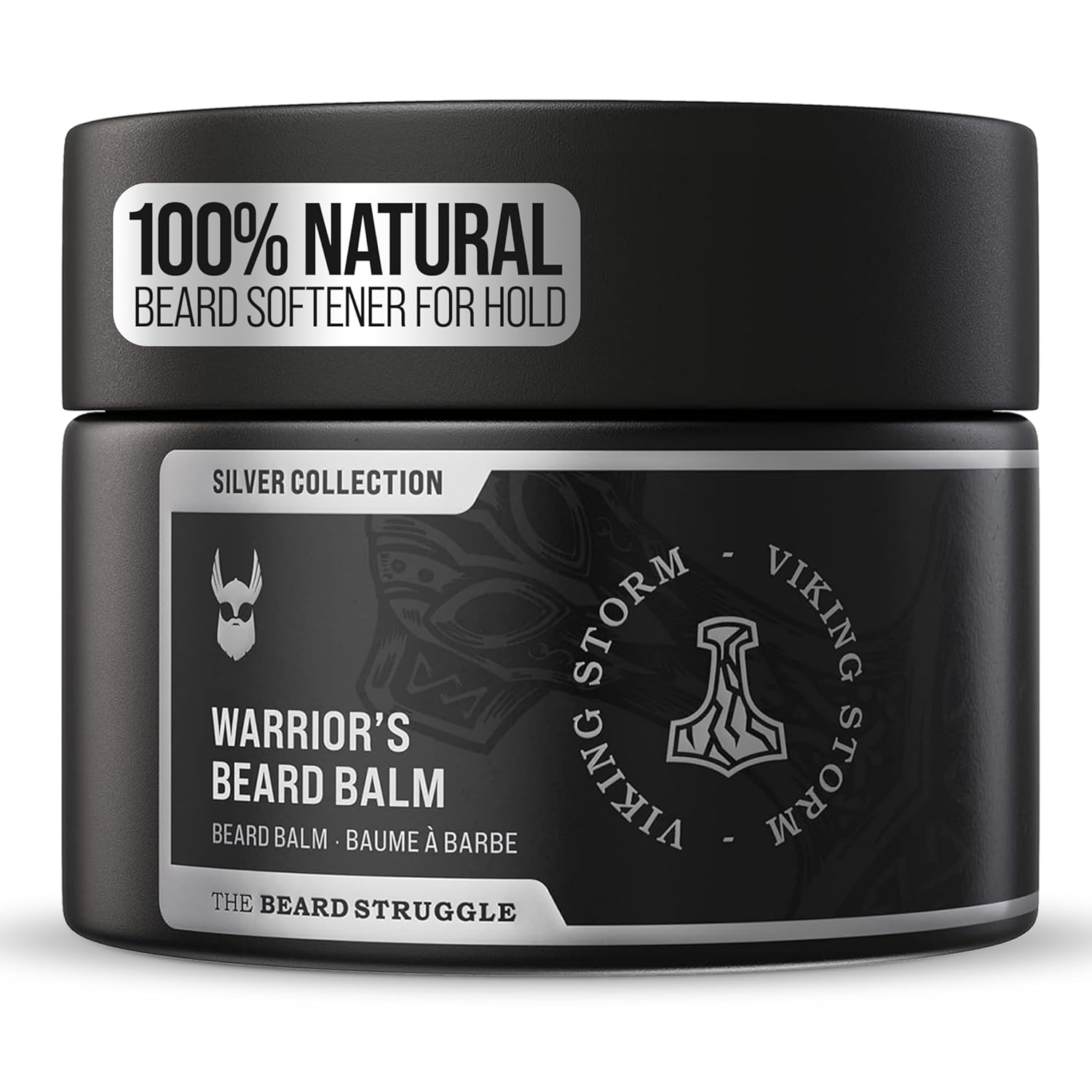 The Beard Struggle Warrior’s Beard Balm – Silver Collection, Viking Storm – Non-Greasy Low-Hold Formula, Luxurious Cologne-Grade Fragrances 100% Natural Ingredients – 50g / 1.76 US. oz.
