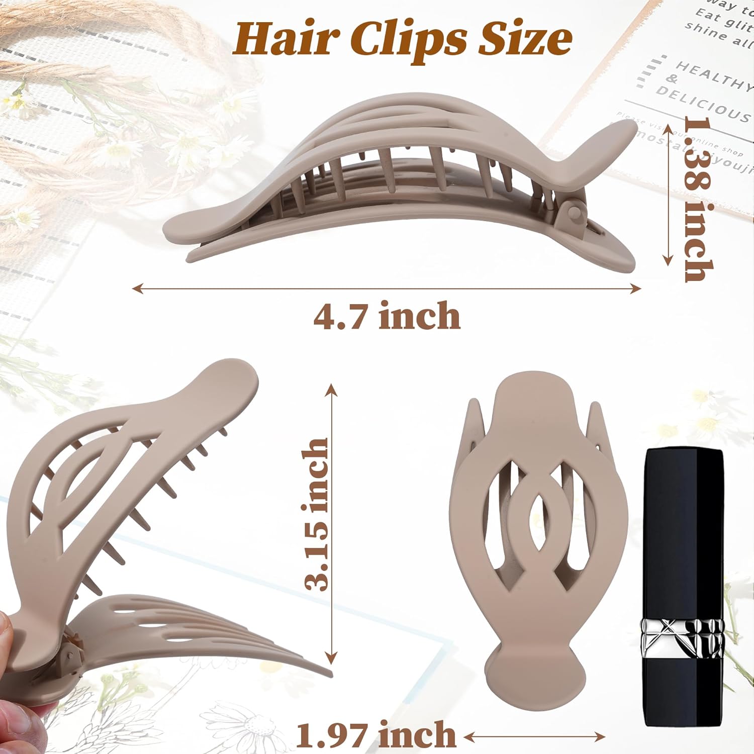 AWAYTR 6Pcs Upgrade Large Flat Hair Claw Clips for Women Girls, 5" Non-slip Duckbill Hair Clips for Long, Thick, Thin Hair, Comfortable for Driving & Lying Down (Matte (Dark)) - Image 6