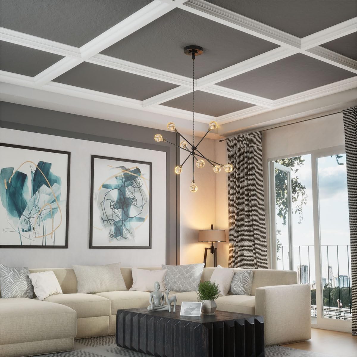 Ekena Millwork CC08PTE04X14X20DE Perimeter Tee for 8" Deluxe Coffered Ceiling System (Kit), 14"W x 4"P x 20"L, Primed
