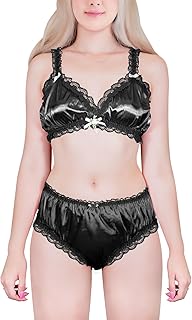 LittleForBig Unisex Nightwear Strap Sleepwear Lingerie Loungewear Sissy Lacy Frill Adjustable Satin Bralette Panties Set