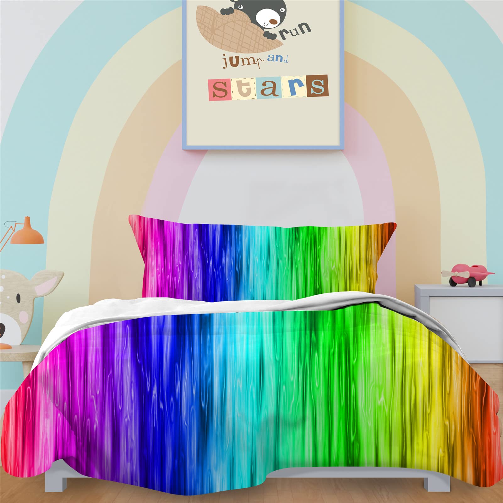 YUANZU Rainbow Striped Duvet Cover Set Single for Kids Girls Comforter Easy Care Bedding Set 2 Pieces Colorful Printed Soft Microfiber Quilt Cover with Zipper Closure (135x200cm & 1Pillowcase) โ image 1