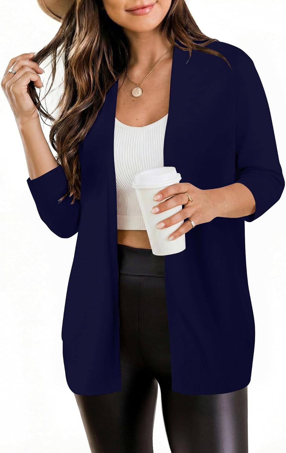 CRAZY GRID Women's Casual Cardigans with Pockets Lightweight Open Front Cardigan Sweaters Dressy Knit Outfits Plain Color - Image 3