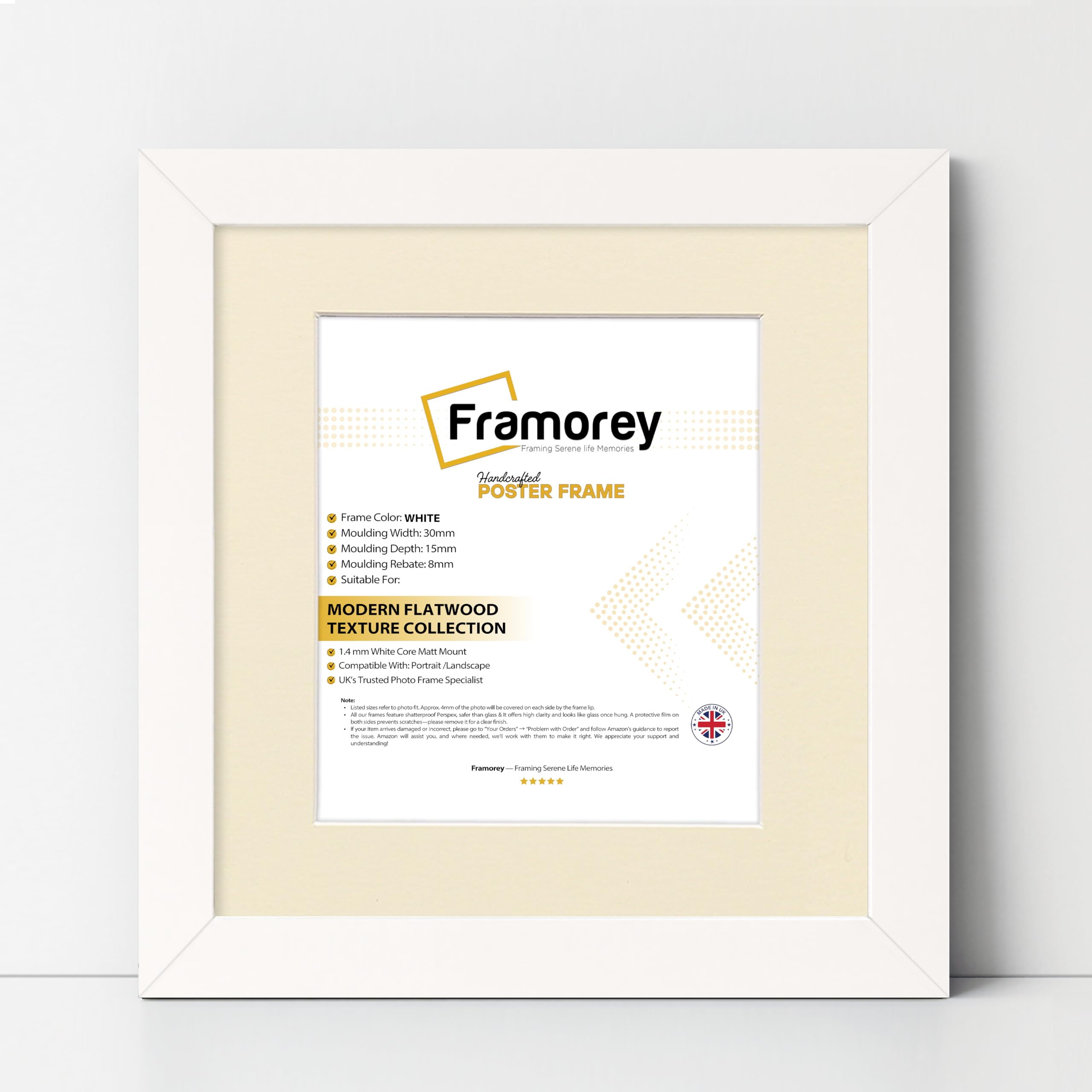 FRAMOREY Square Oxford Flat Wooden Effect Picture Frame, 24x24" Size White Photo Frame With 20x20" Size Ivory Mount, Photo Print Frame, Best Photo Frames For Birthday Gift