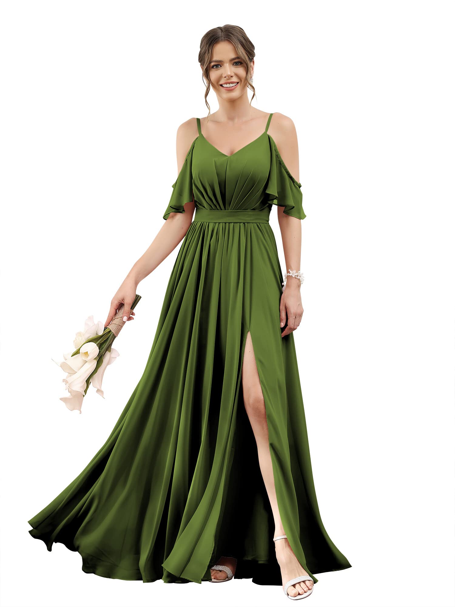 vestidos de dama de honor vintys con hombros descubiertos para mujer 2023  para boda, largo, cuello en V, vestido formal de fiesta de noche con  abertura VT018, image size:1500x2000