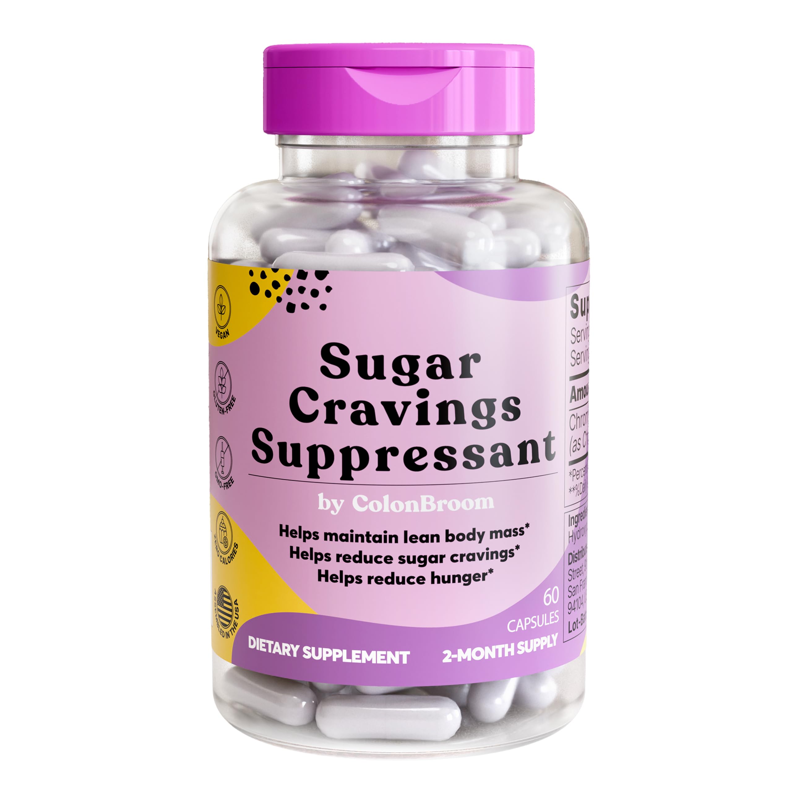 ColonBroom Chromium Picolinate 200mcg - Colon Broom Anti Sugar Craving Suppressant - 60 Capsules, Vegan, Gluten Free, Non-GMO